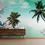 Peacock and Palm Tree 3D Scenery Wallpaper for Wall