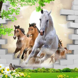 3D Effect Running Horses Wallpaper for Home