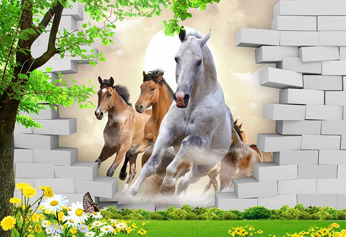 3D Effect Running Horses Wallpaper for Home