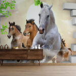 3D Effect Running Horses Wallpaper for Home