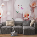 3D Ball With Flower and Colorful Butterflies Wallpaper