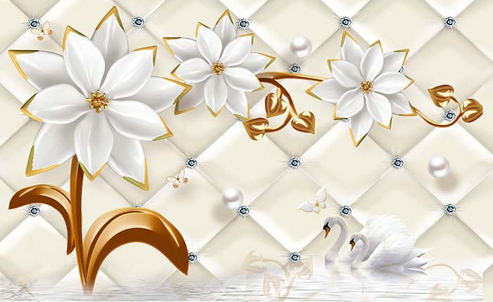 Buy Beautiful White Floral Wall Mural