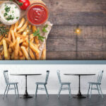 French fries and wooden table