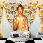 Golden Buddha with Lotus Flower Background