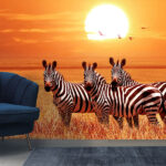 Zebras by sunset