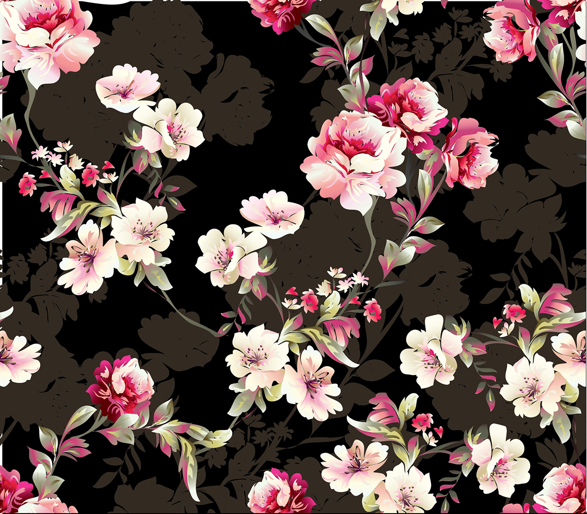 A floral pattern on a black background