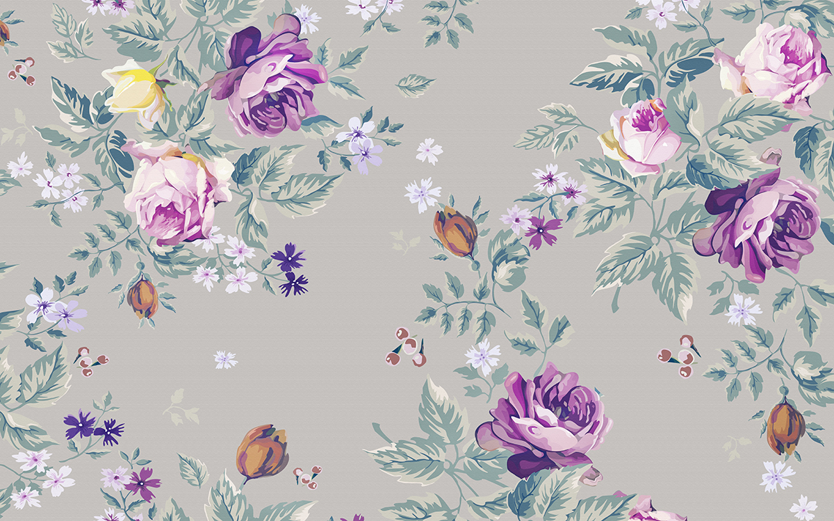 A floral pattern with purple flowers