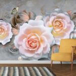 3D White Roses Wall Paper for Wall