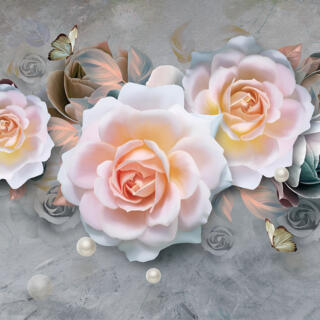 3D White Roses Wall Paper for Wall