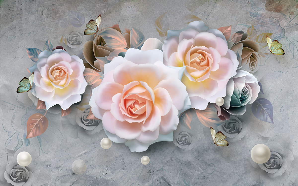 3D White Roses Wall Paper for Wall