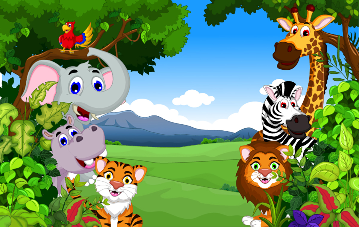 Cartoon animals in a forest