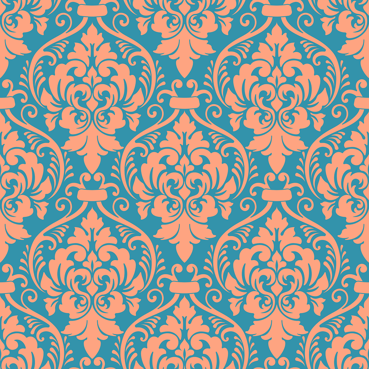 A pattern of orange and blue designs