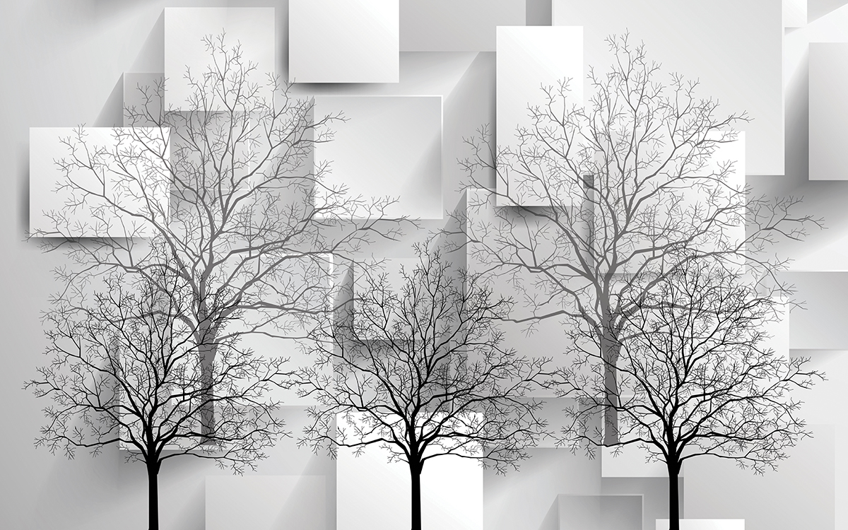 A wallpaper with trees and squares