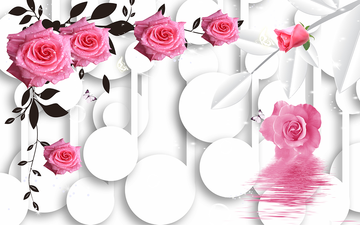 A pink roses and white circles