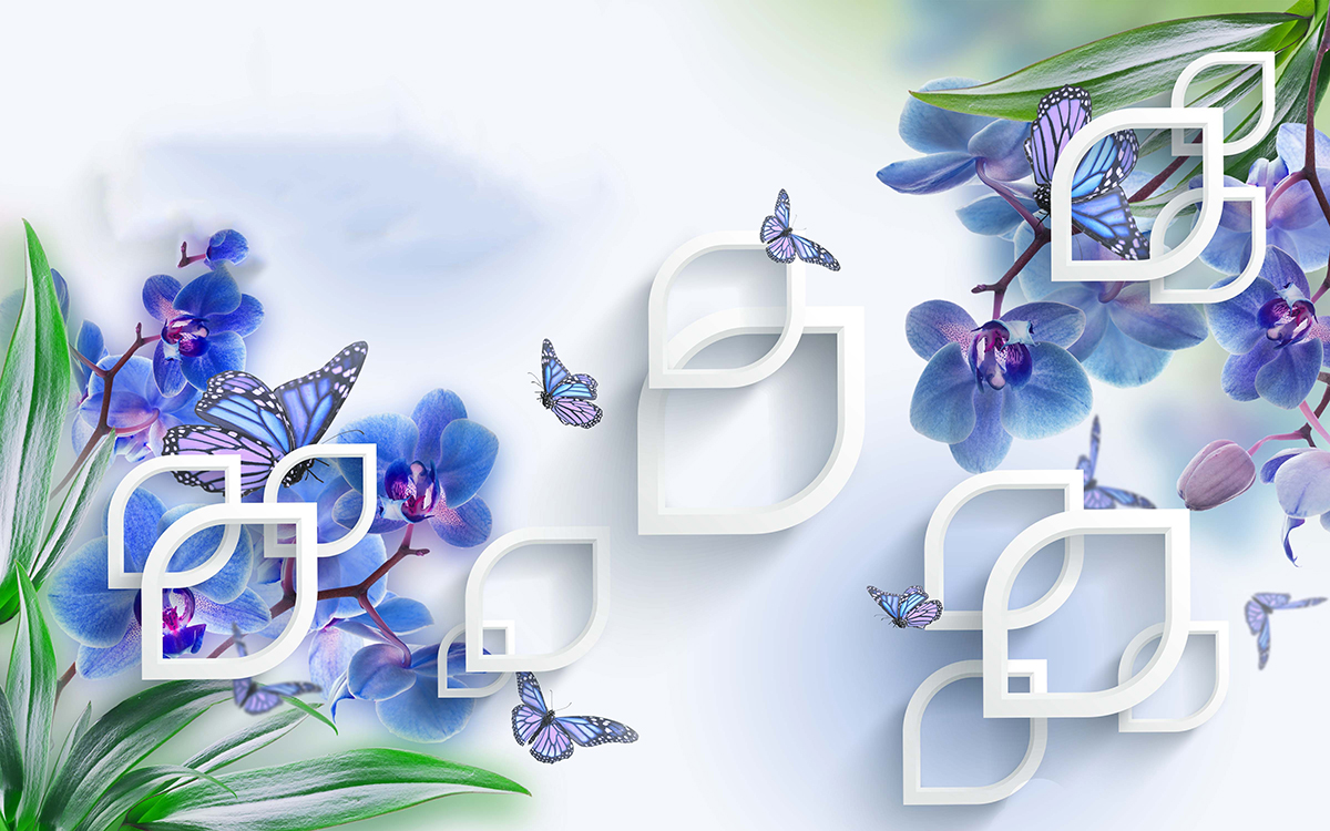 A blue flowers and butterflies