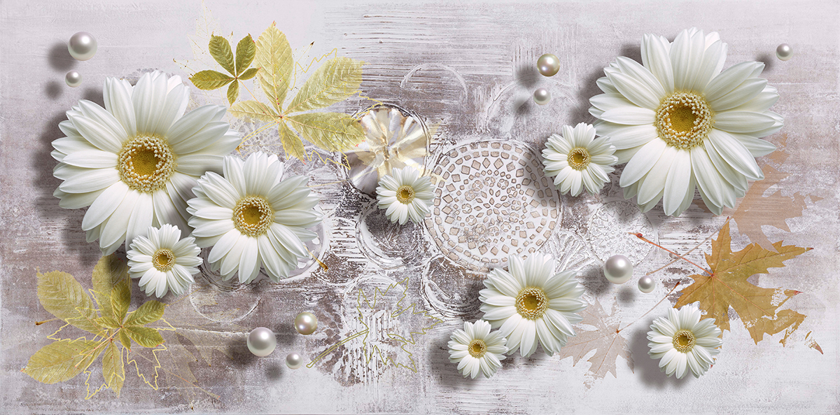 A white flowers and pearls on a white surface