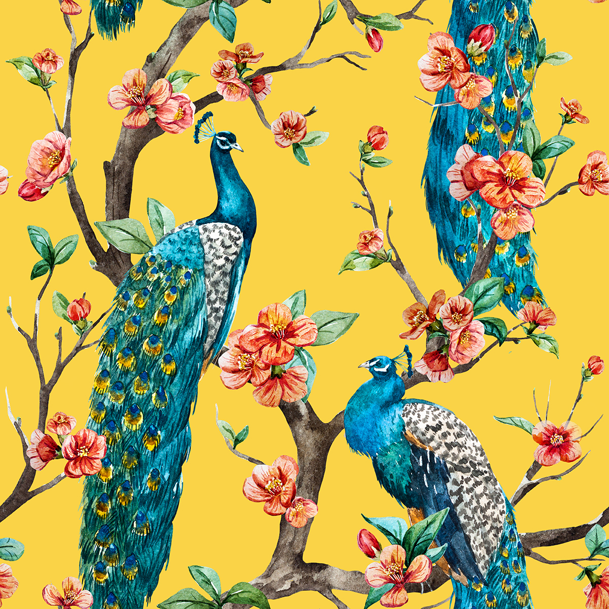 Peacocks Wallpaper for walls with Flowers