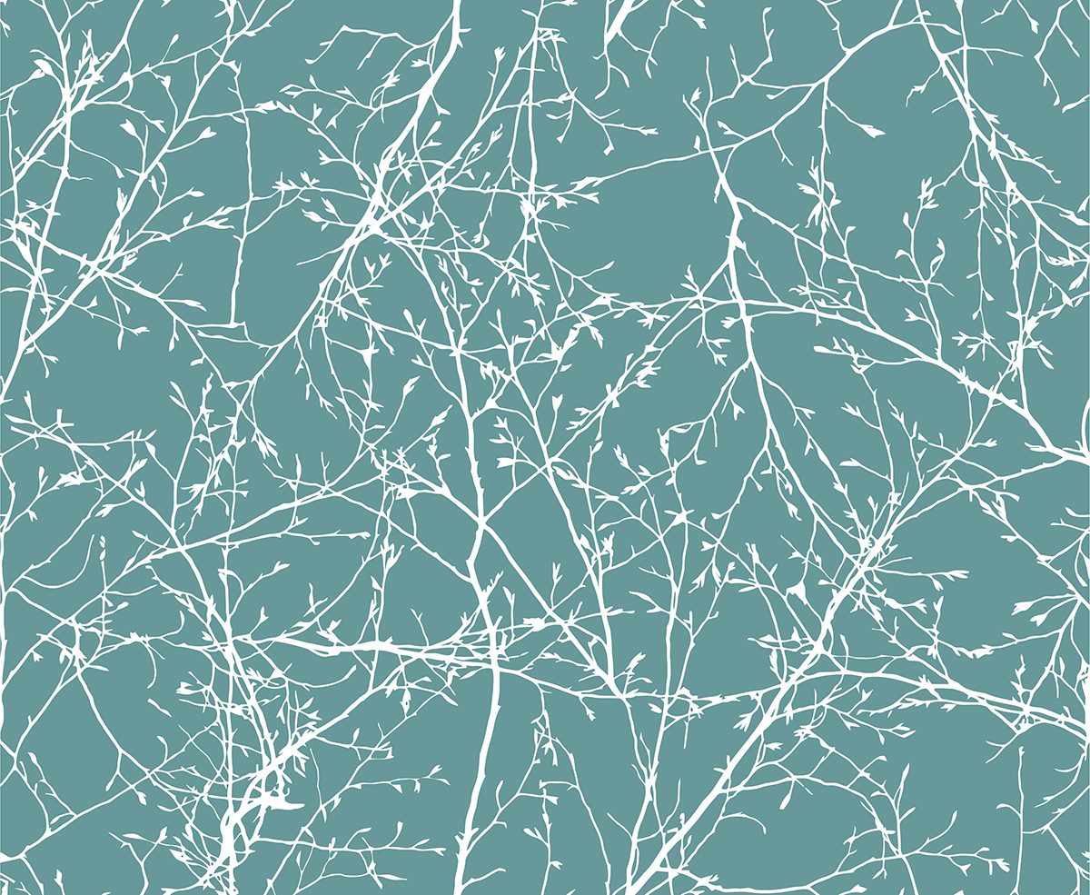A pattern of white branches on a blue background