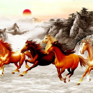 Seven Horses Running Scenery Wallpaper for Home