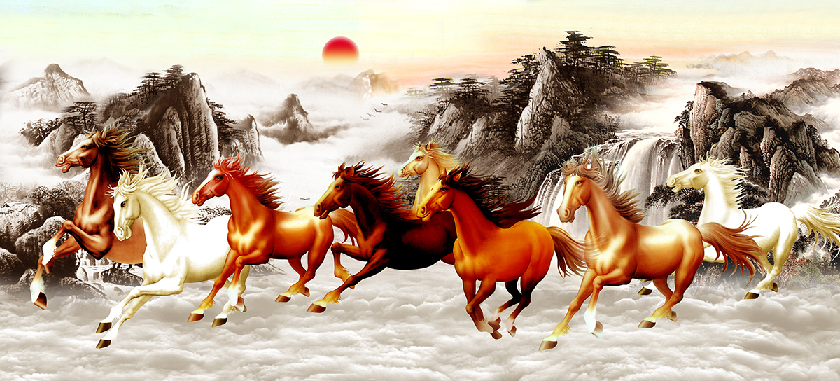 Seven Horses Running Scenery Wallpaper for Home