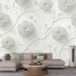 A white wallpaper with spirals and swirls