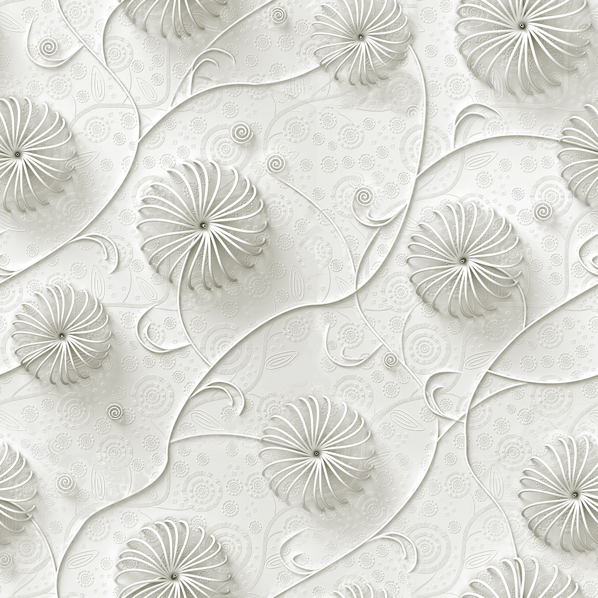 A white wallpaper with spirals and swirls