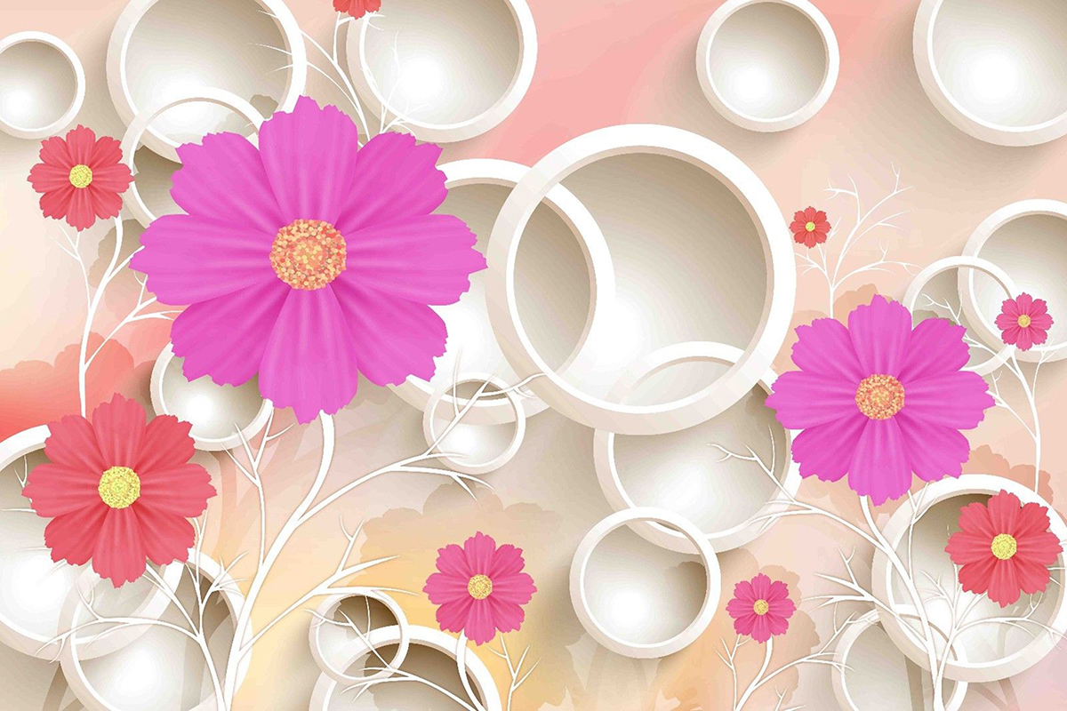 A wallpaper with flowers and circles