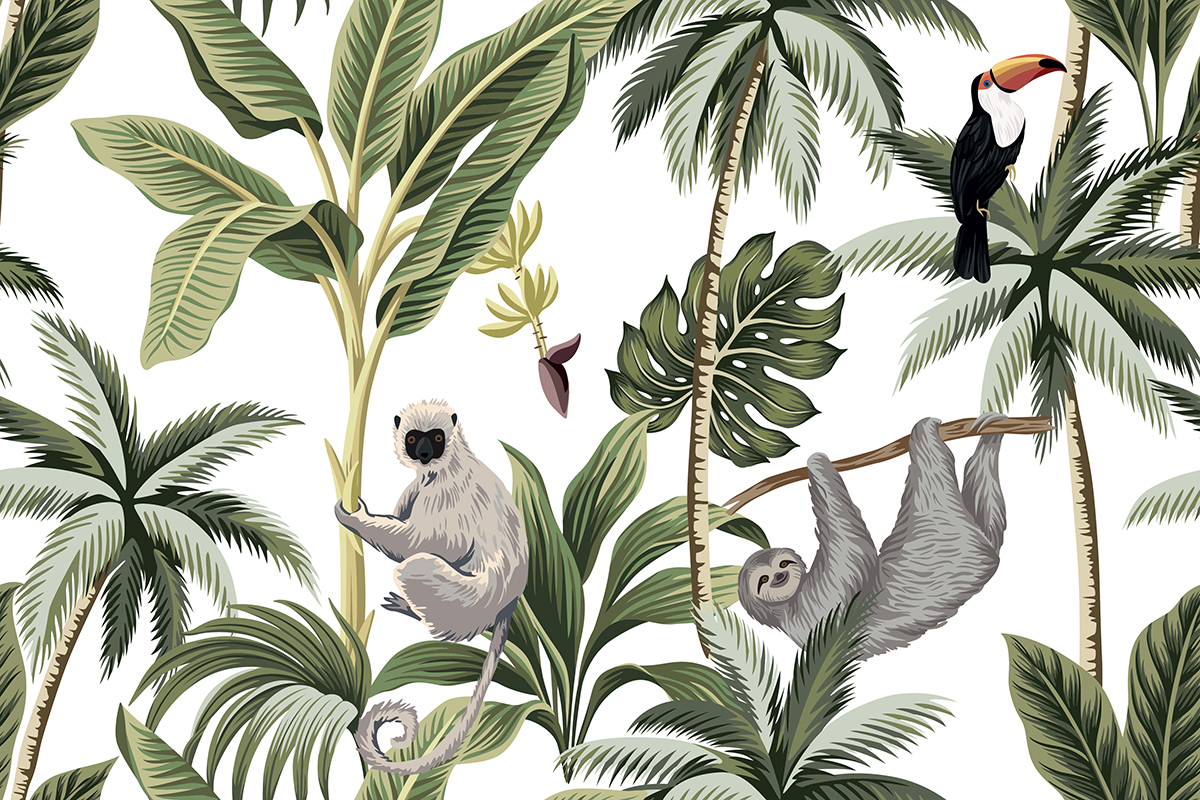 A wallpaper with animals and plants