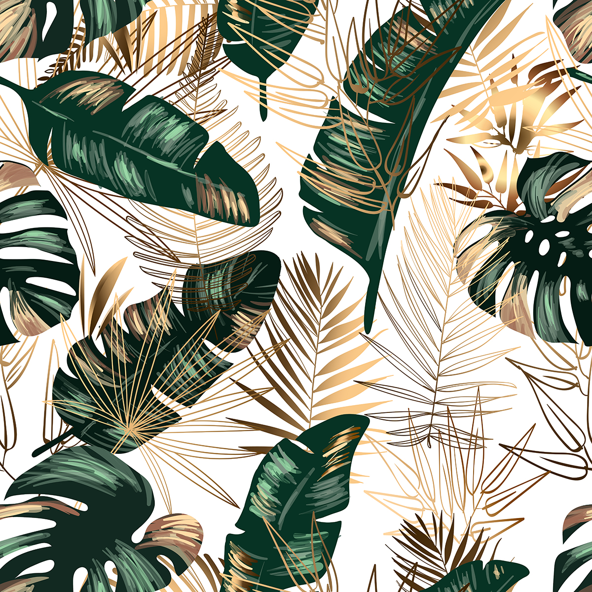 A pattern of green and gold leaves