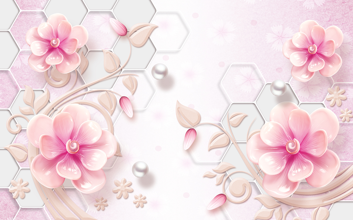 A pink flowers and white hexagons