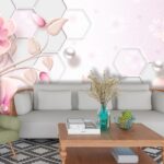 A pink flowers and white hexagons