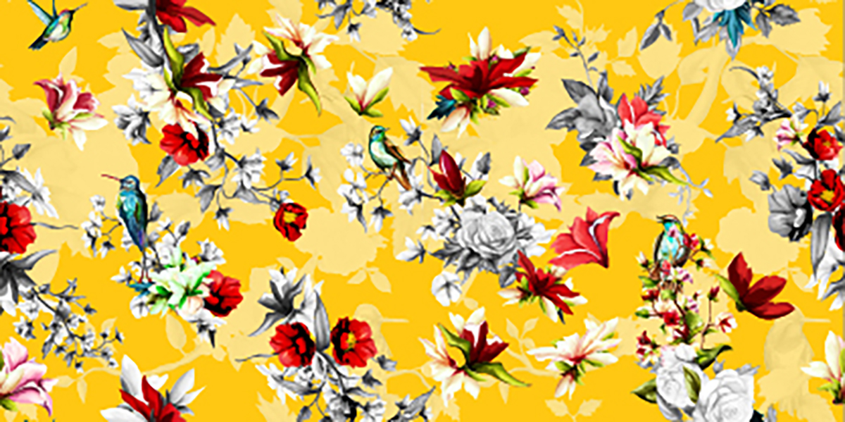 A yellow background with flowers