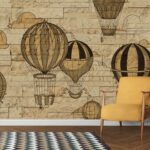 A stone wall with hot air balloons