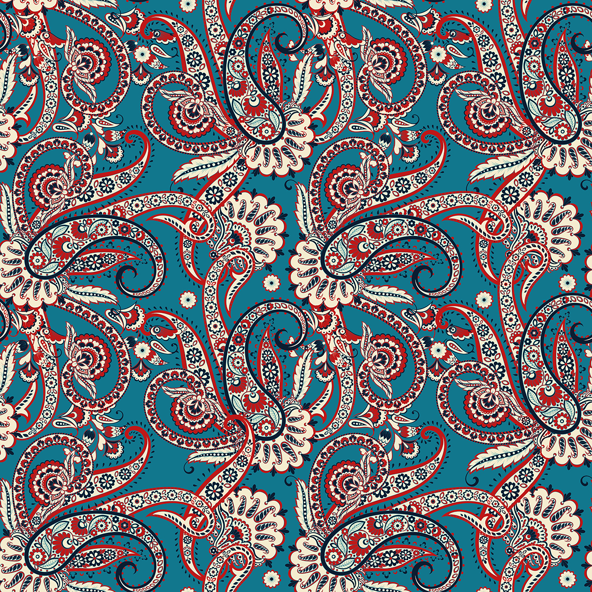 A pattern of paisley on a blue background