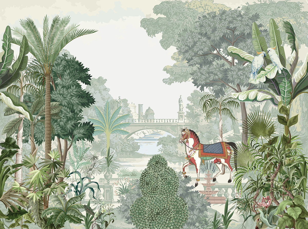 A Wallpaper with a Horse and Trees