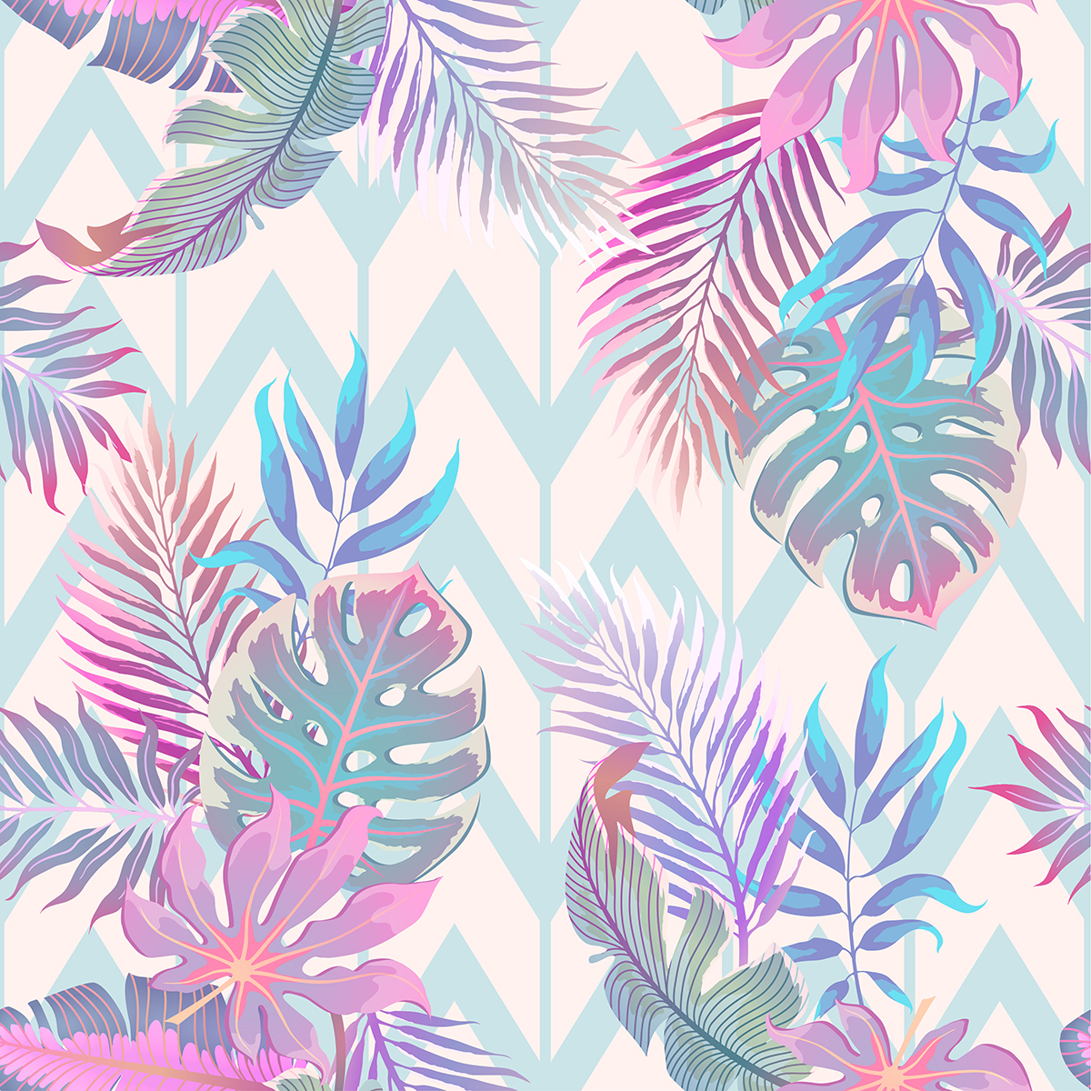 A colorful leaves on a chevron background