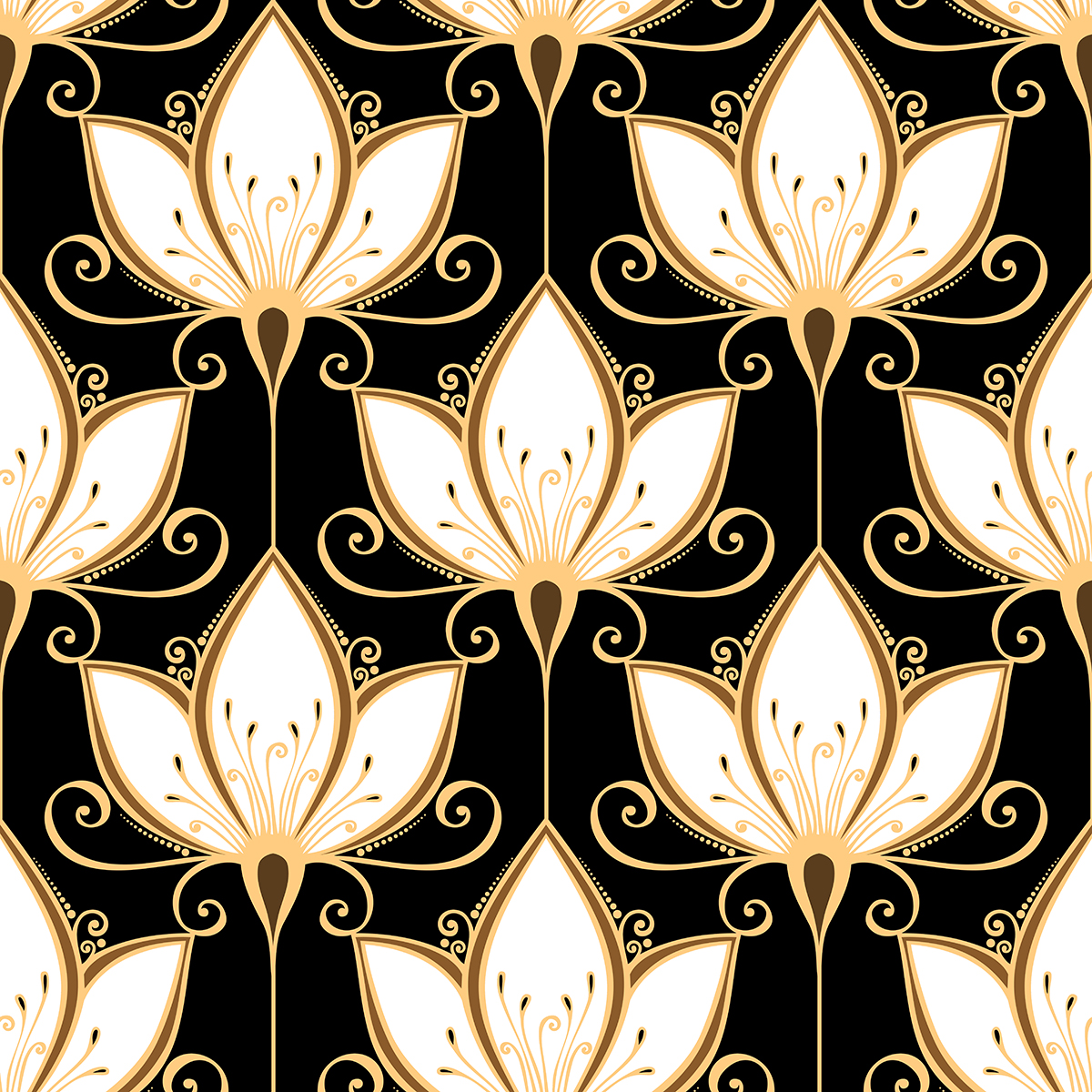 A pattern of white and gold flowers