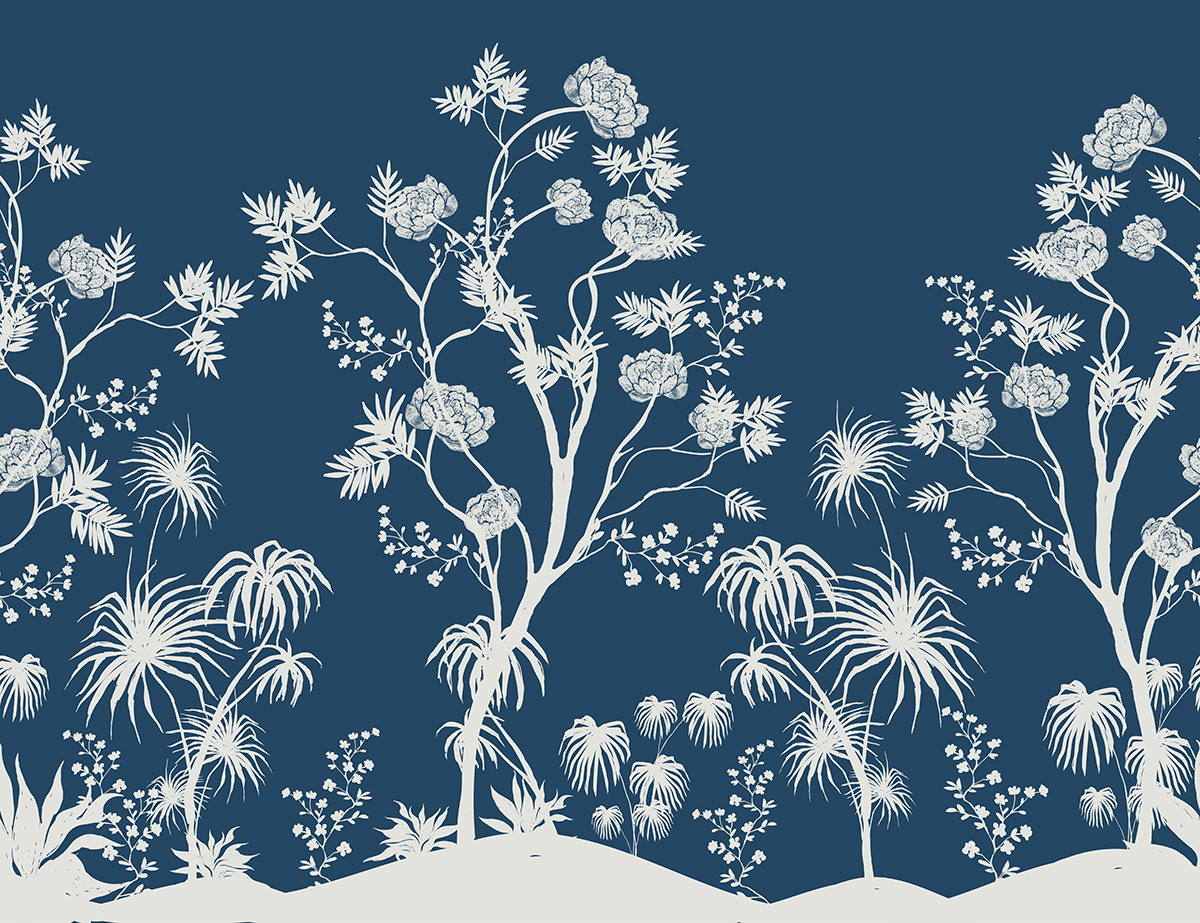 A white flowers and plants on a blue background