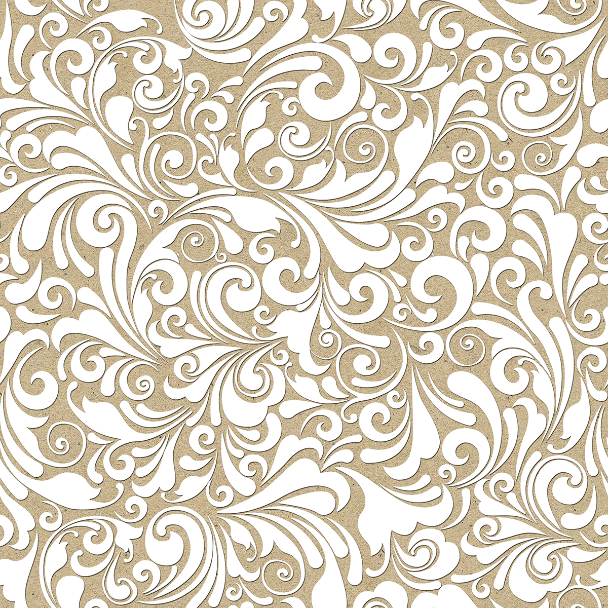 A white and tan swirls on a brown surface