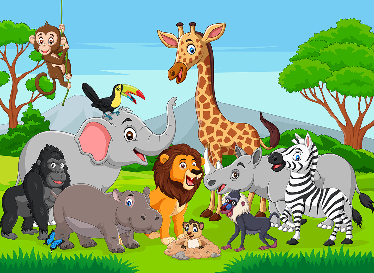 Cartoon of animals in a jungle