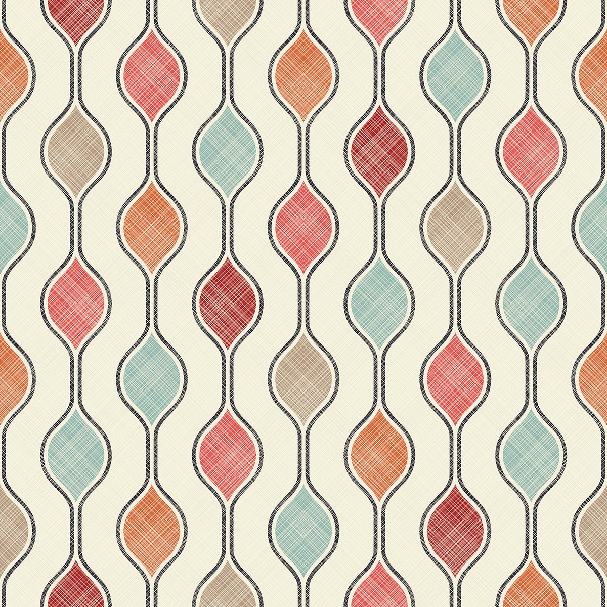 A fabric texture with colorful shapes