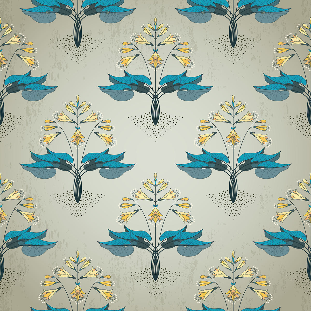A wallpaper with blue and yellow flowers