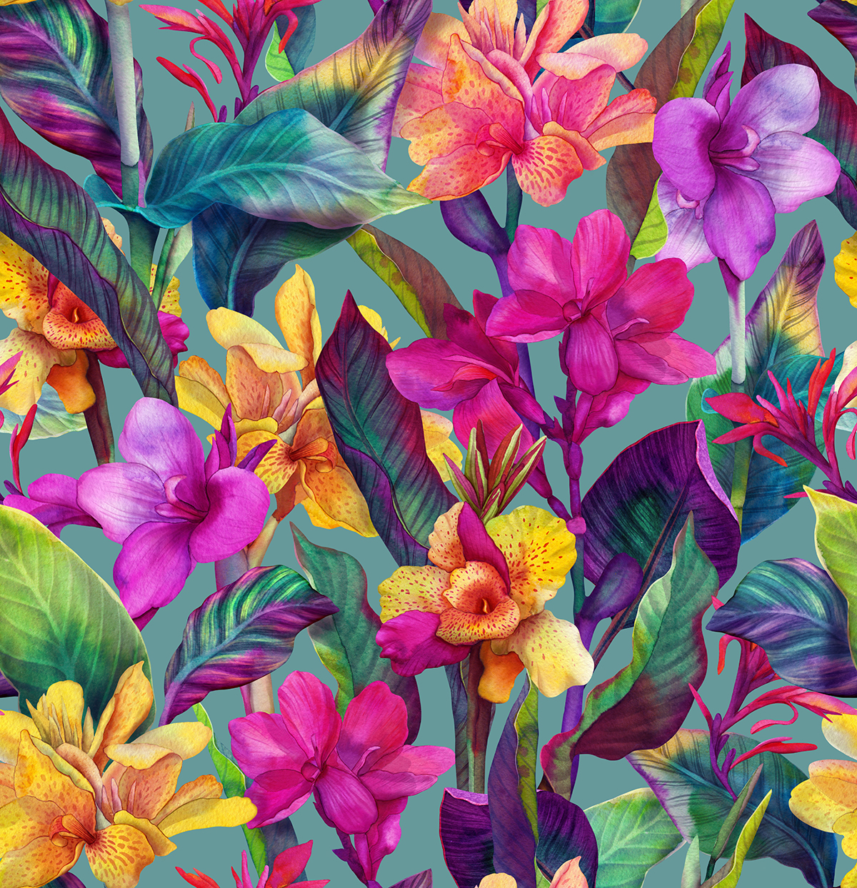 3D Tropical Leaves and Flower Wallpaper for Home