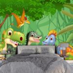 Cartoon of dinosaurs in the jungle