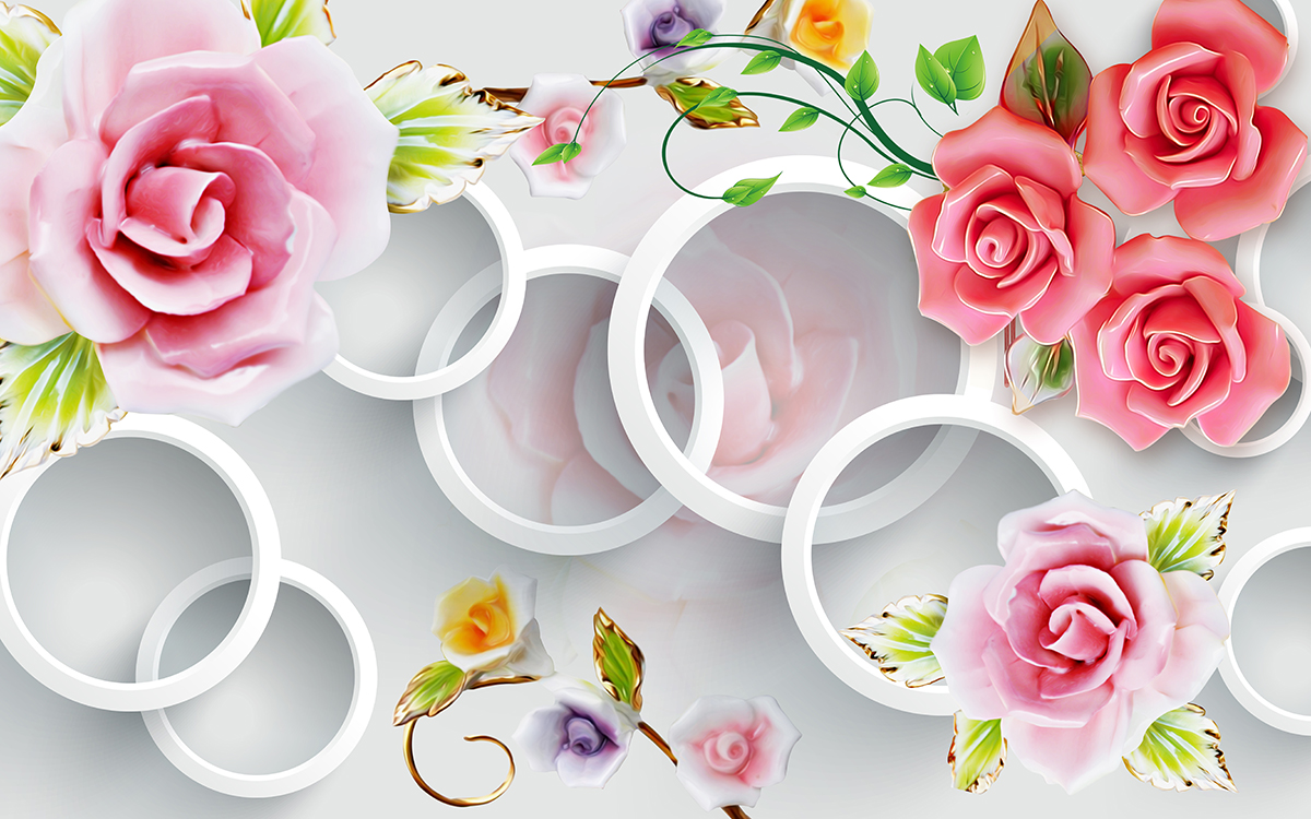 A wallpaper with flowers and rings