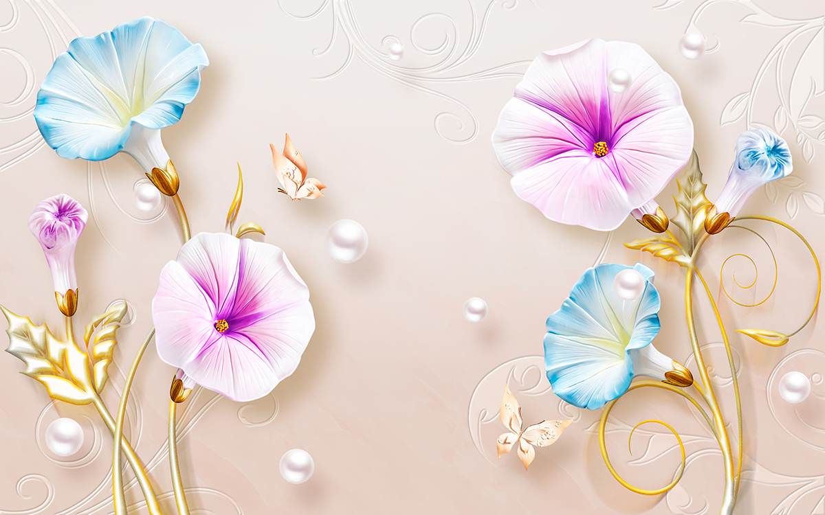 A wallpaper with flowers and butterflies