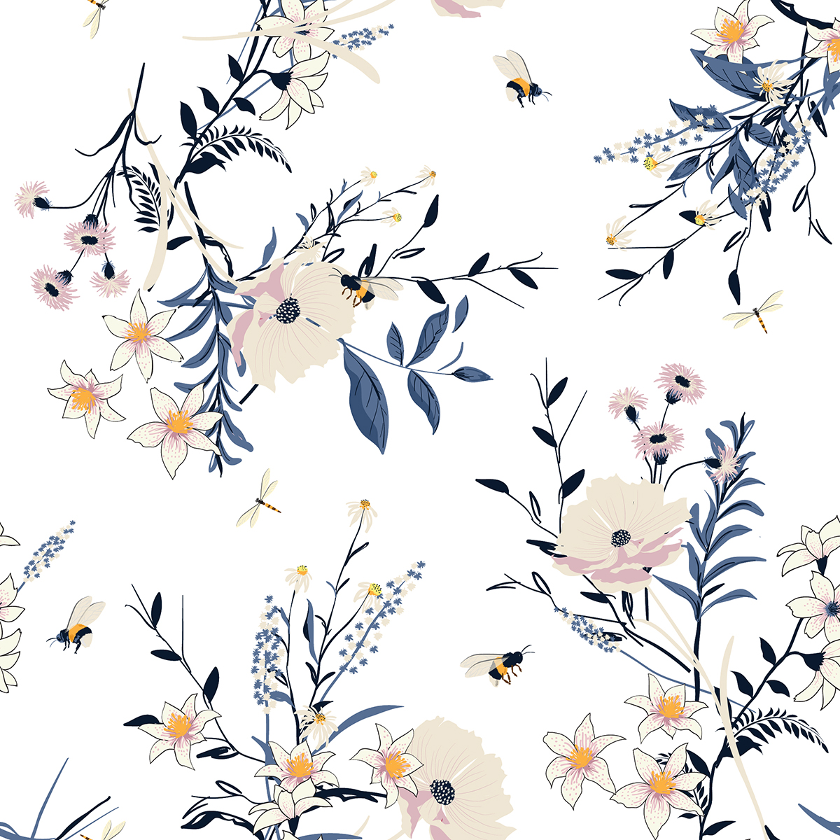 A pattern of flowers and leaves