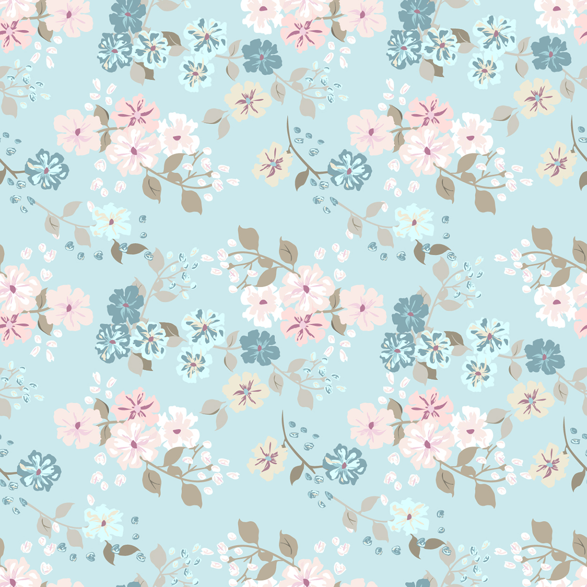 A pattern of flowers on a blue background