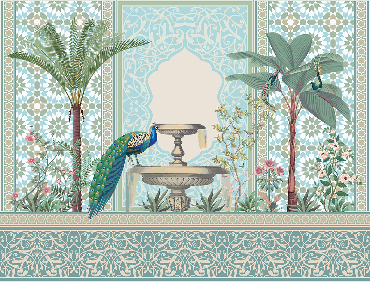 A peacock drinking from a fountain