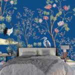 Blue Wallpaper With Birds and Flowers